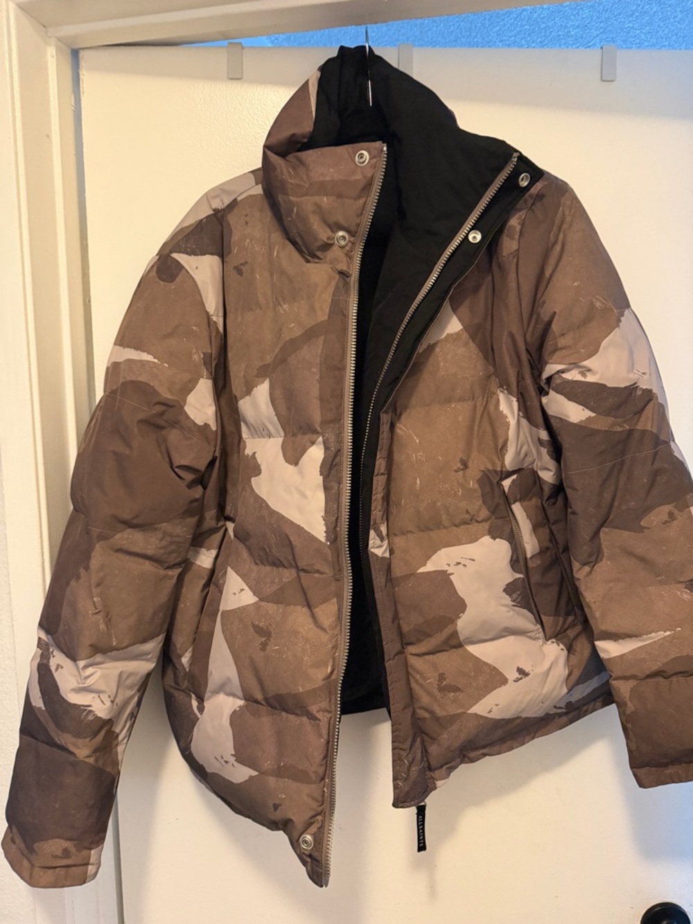 Brown Camouflage and Black reversible  All Saints Puffer Jacket -
